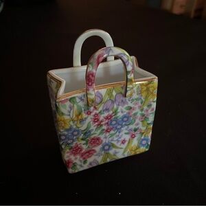 Floral mini Ceramic Bag with Gold Accents